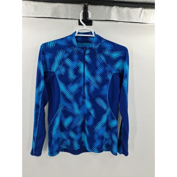 Athleta Tops - Athleta Blue Print 1/2 Zip Pullover‎ Sweatshirt Womens Large Digital Geometric